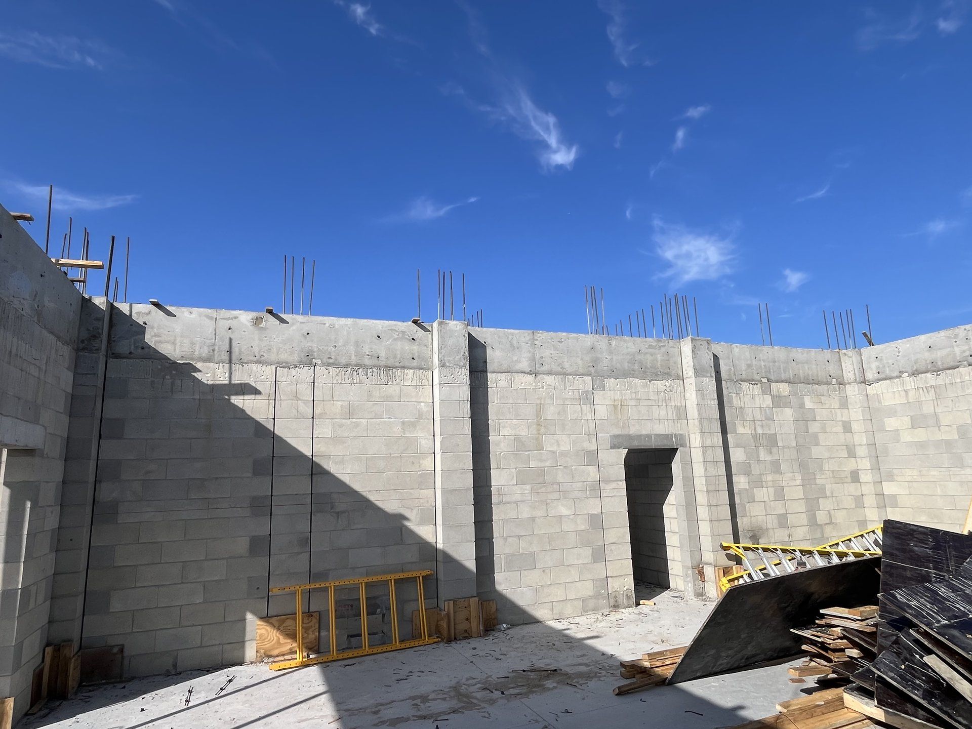 CMU walls and tie beam on a luxury custom-home shell